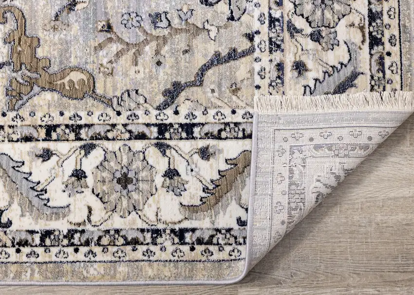 8' Beige Gray And Black Medallion Runner Rug Photo 9