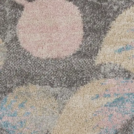 5' Beige Gray And Blue Botanical Leaves Round Rug Photo 9