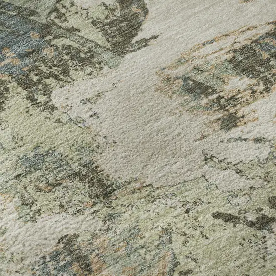 8' Beige Gray And Blue Floral Washable Round Rug With UV Protection Photo 9