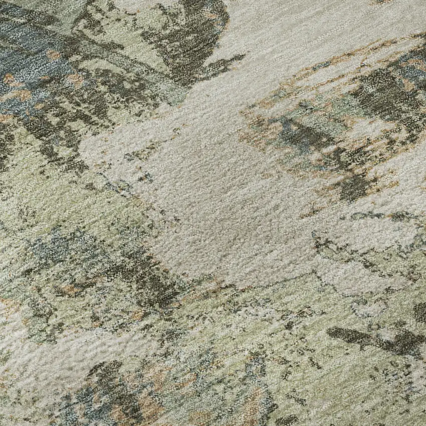 8' Beige Gray And Blue Floral Washable Round Rug With UV Protection Photo 9