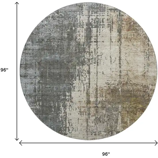8' Beige Gray And Brown Abstract Washable Round Rug With UV Protection Photo 3