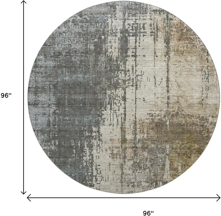8' Beige Gray And Brown Abstract Washable Round Rug With UV Protection Photo 3