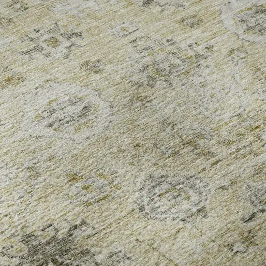 8' Beige Gray And Brown Damask Washable Round Rug With UV Protection Photo 7