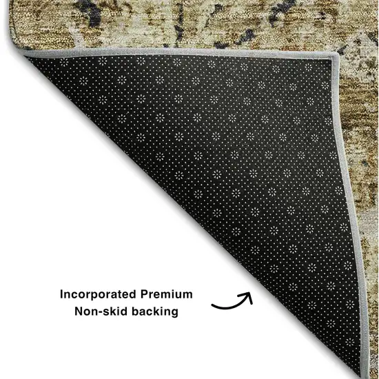 8' Beige Gray And Brown Diamond Washable Round Rug With UV Protection Photo 6