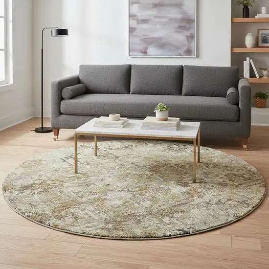 8' Beige Gray And Brown Diamond Washable Round Rug With UV Protection Photo 2