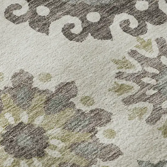 8' Beige Gray And Brown Medallion Washable Round Rug With UV Protection Photo 9