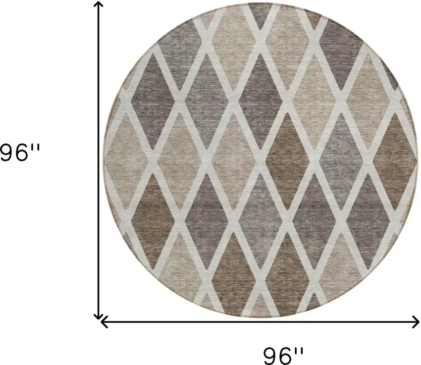 8' Beige Gray And Brown Round Geometric Washable Indoor Outdoor Area Rug Photo 3