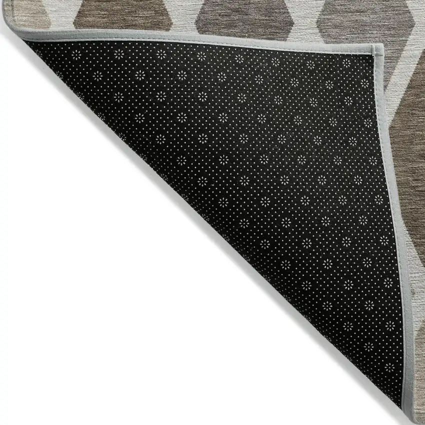 8' Beige Gray And Brown Round Geometric Washable Indoor Outdoor Area Rug Photo 4