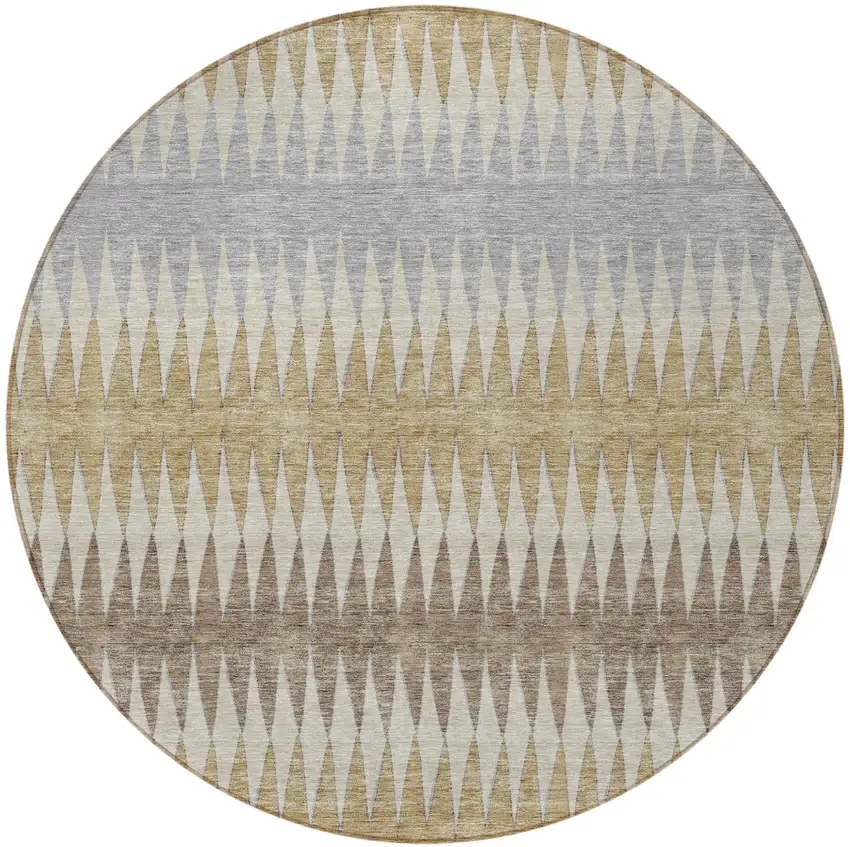 8' Beige Gray And Brown Round Striped Washable Indoor Outdoor Area Rug Photo 5