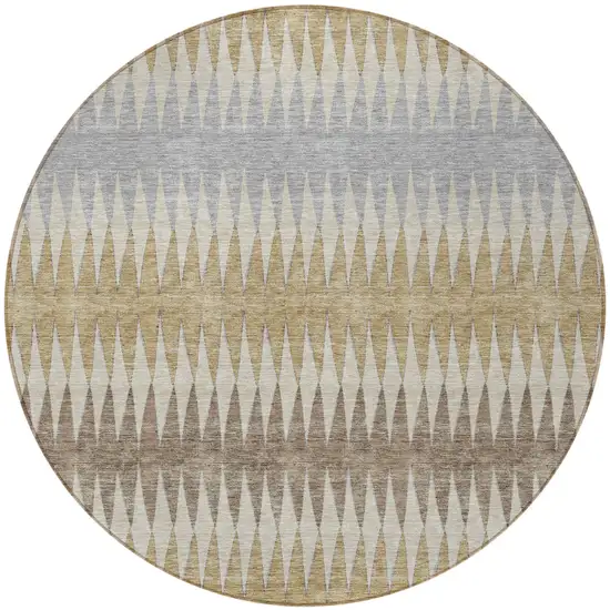 8' Beige Gray And Brown Round Striped Washable Indoor Outdoor Area Rug Photo 5