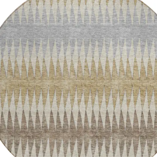 8' Beige Gray And Brown Round Striped Washable Indoor Outdoor Area Rug Photo 4