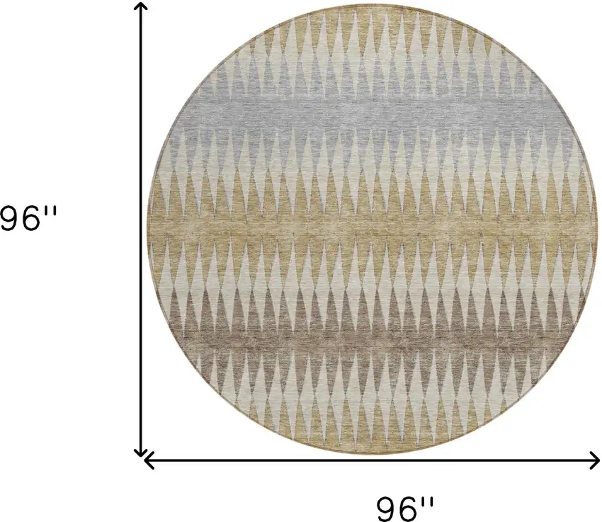 8' Beige Gray And Brown Round Striped Washable Indoor Outdoor Area Rug Photo 3