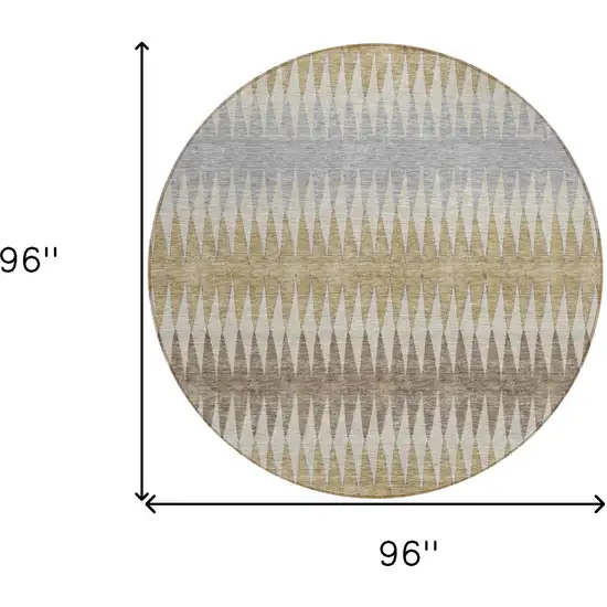8' Beige Gray And Brown Round Striped Washable Indoor Outdoor Area Rug Photo 3