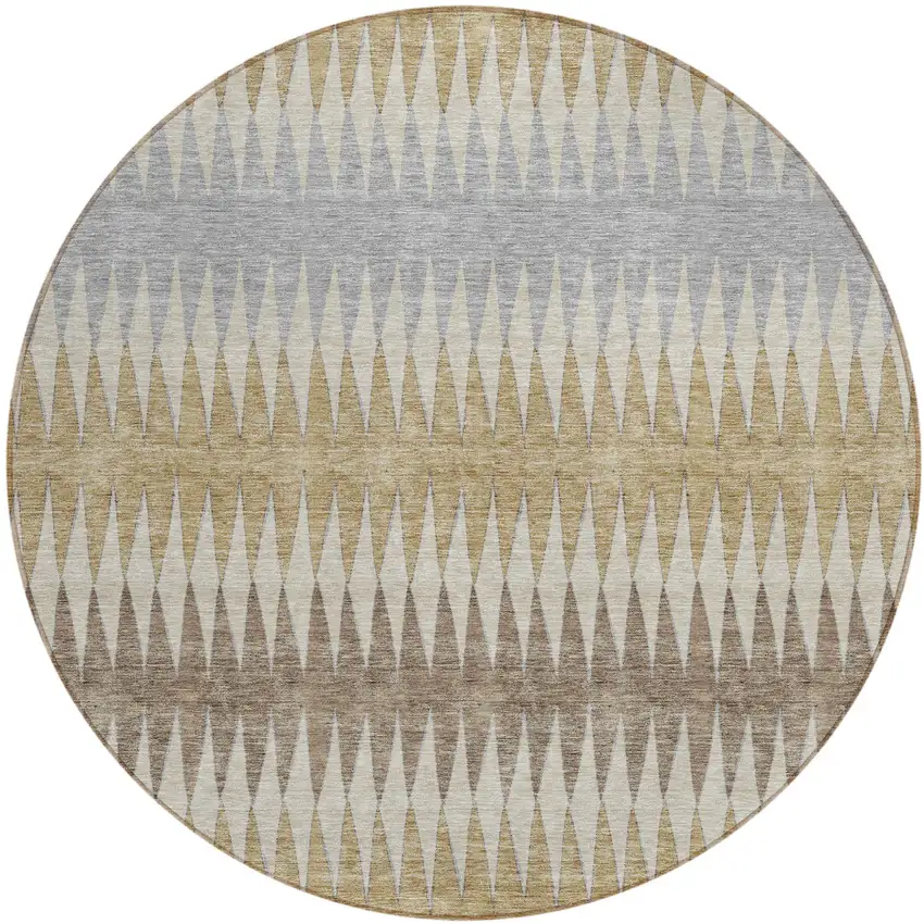 8' Beige Gray And Brown Round Striped Washable Indoor Outdoor Area Rug Photo 2