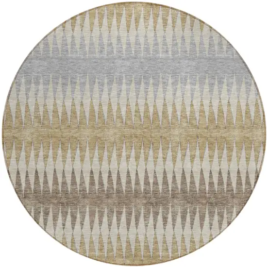 8' Beige Gray And Brown Round Striped Washable Indoor Outdoor Area Rug Photo 2