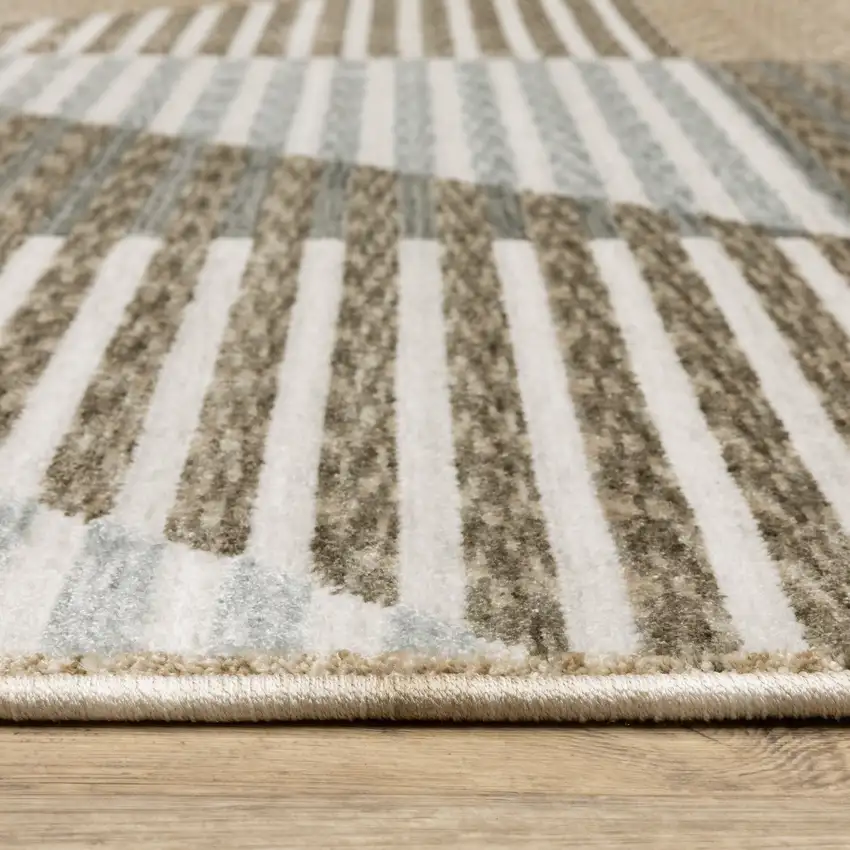 8' Beige Gray And Brown Striped Runner Rug With Fringe Photo 4