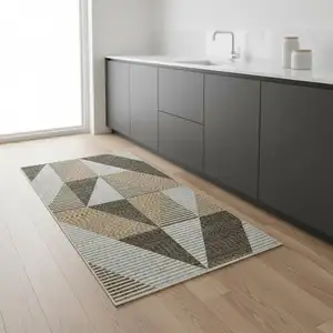 Photo of 8' Beige Gray And Brown Striped Runner Rug With Fringe