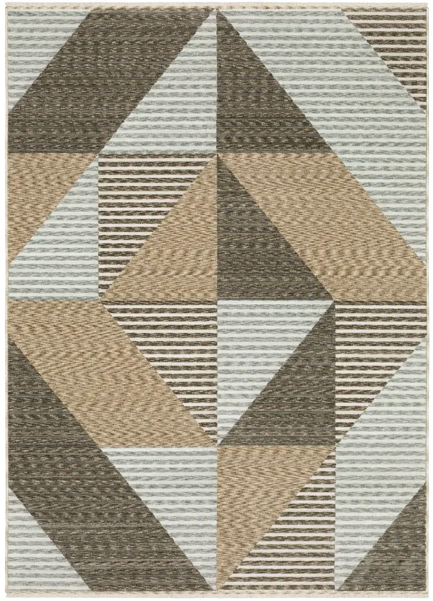 8' Beige Gray And Brown Striped Runner Rug With Fringe Photo 3