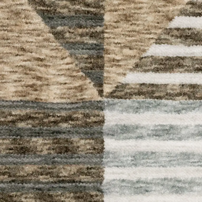 8' Beige Gray And Brown Striped Runner Rug With Fringe Photo 6