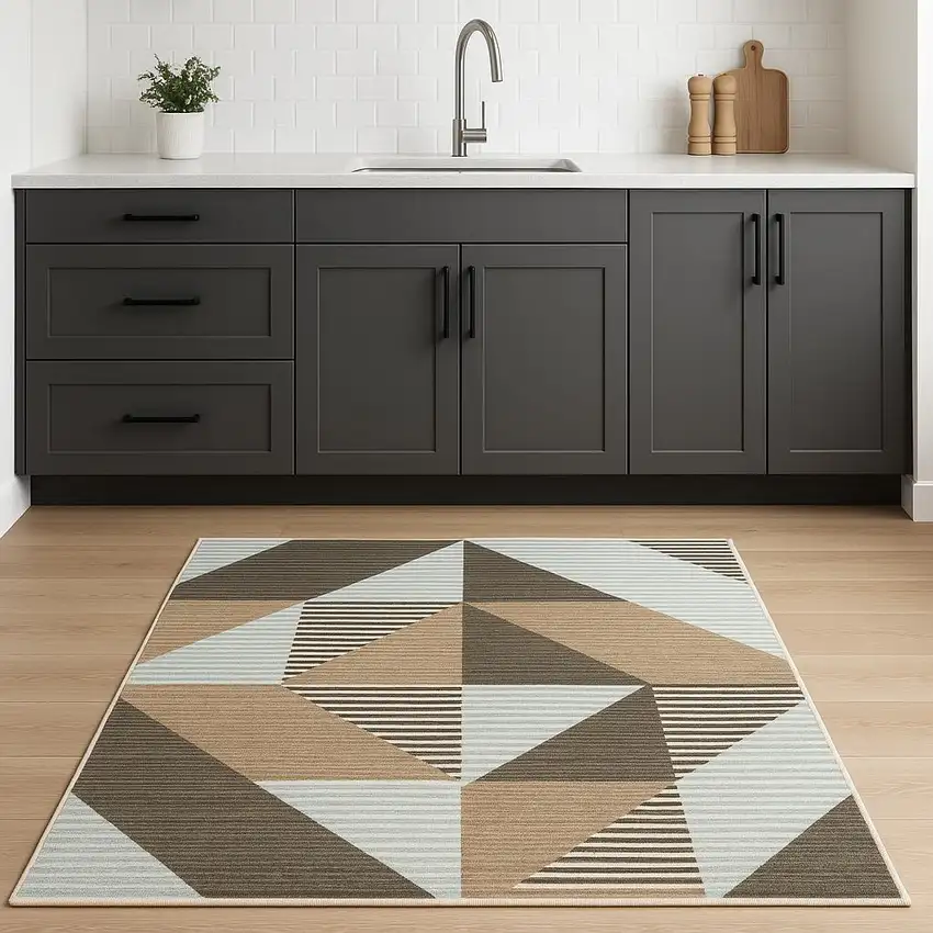 8' Beige Gray And Brown Striped Runner Rug With Fringe Photo 2