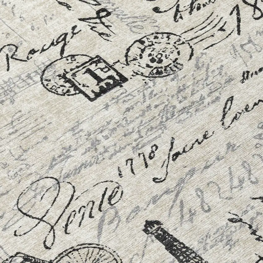 8' Beige Gray And Charcoal Round Toile Washable Indoor Outdoor Area Rug Photo 9