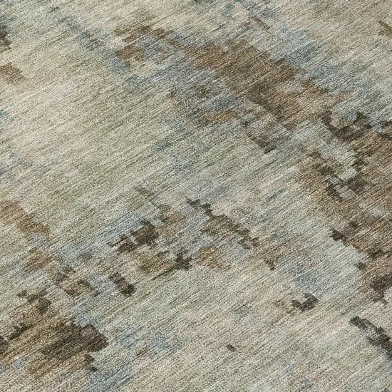 8' Beige Gray And Chocolate Round Abstract Washable Indoor Outdoor Area Rug Photo 9