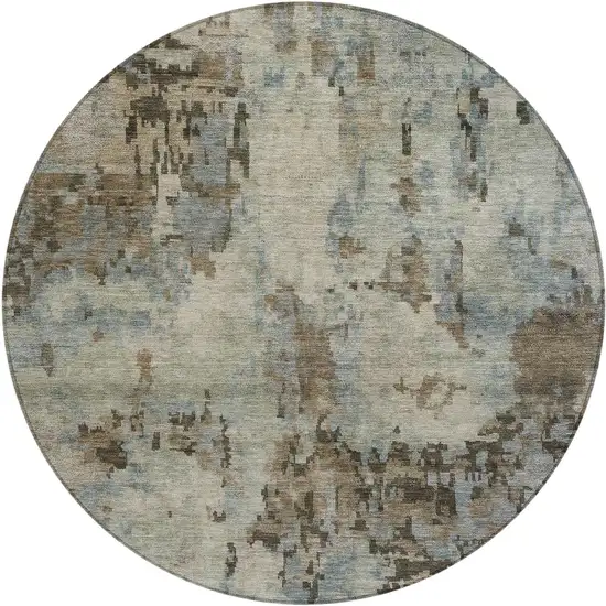 8' Beige Gray And Chocolate Round Abstract Washable Indoor Outdoor Area Rug Photo 1