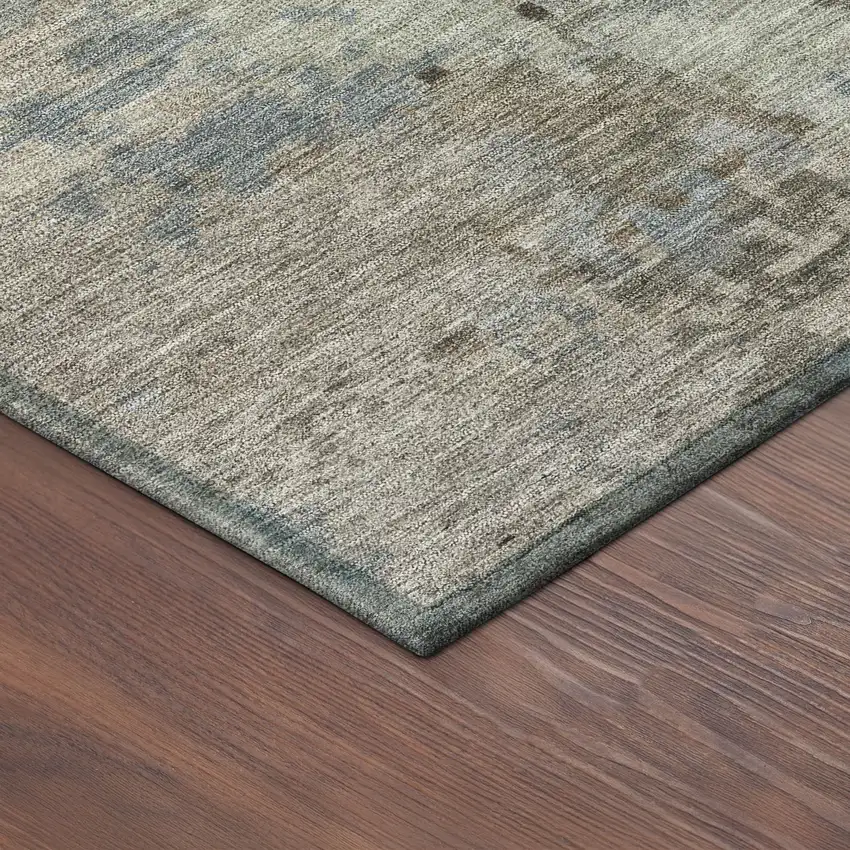 8' Beige Gray And Chocolate Round Abstract Washable Indoor Outdoor Area Rug Photo 8