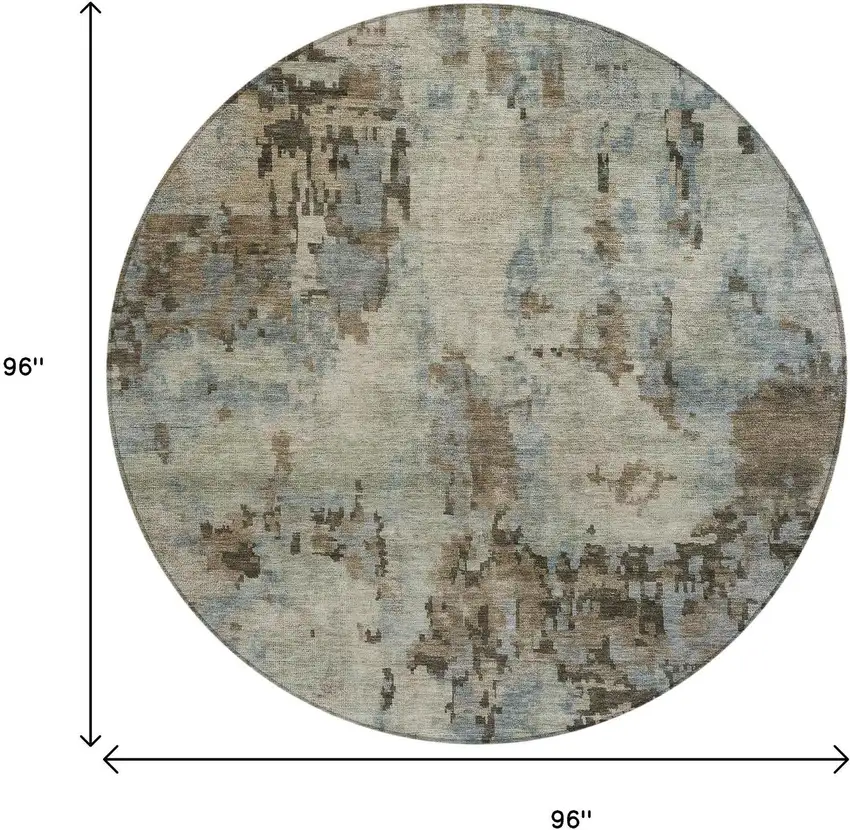 8' Beige Gray And Chocolate Round Abstract Washable Indoor Outdoor Area Rug Photo 3