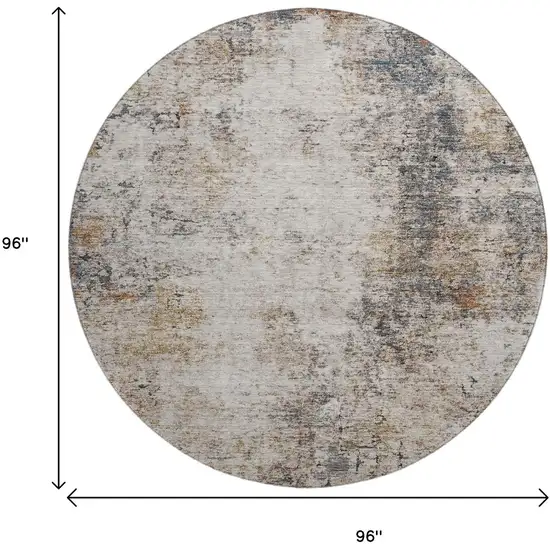 8' Beige Gray And Copper Abstract Washable Round Rug With UV Protection Photo 9