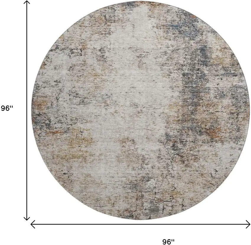 8' Beige Gray And Copper Abstract Washable Round Rug With UV Protection Photo 9