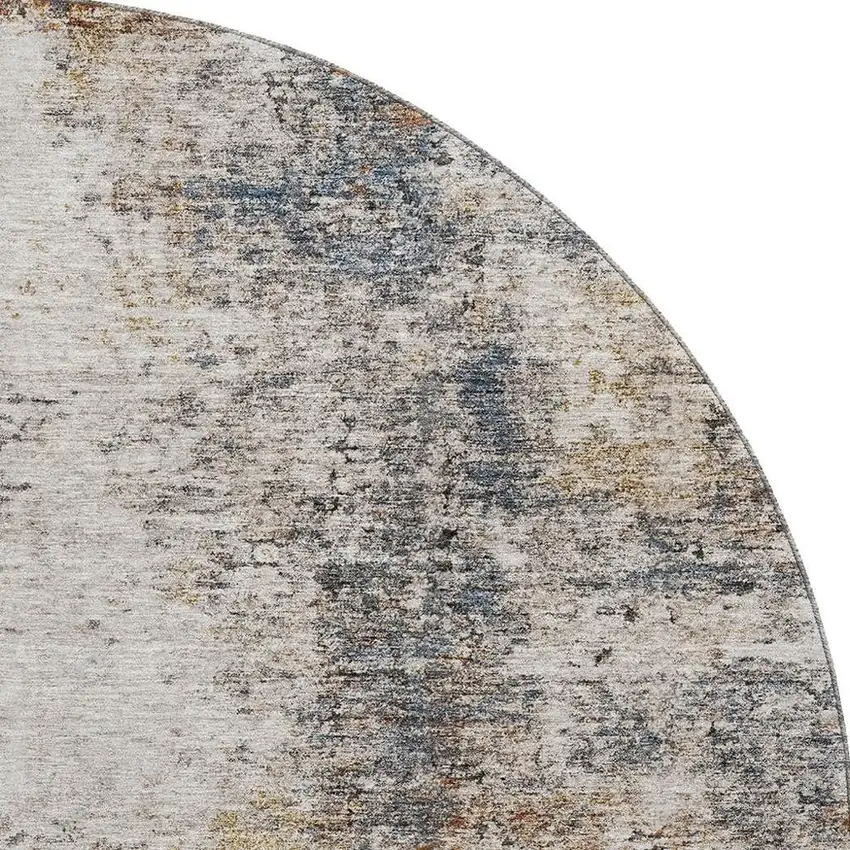 8' Beige Gray And Copper Abstract Washable Round Rug With UV Protection Photo 3