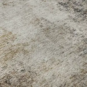 Photo of 8' Beige Gray And Copper Abstract Washable Round Rug With UV Protection