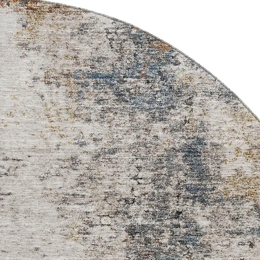 8' Beige Gray And Copper Abstract Washable Round Rug With UV Protection Photo 2