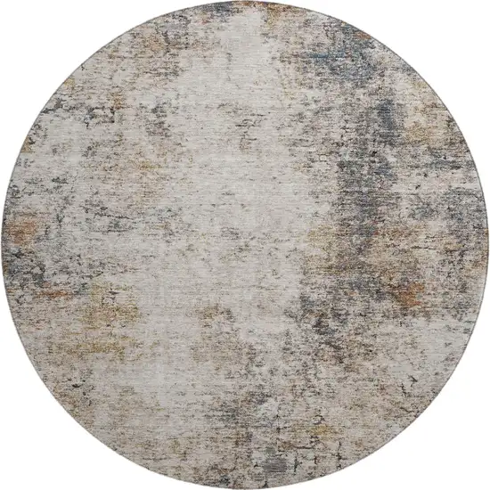 8' Beige Gray And Copper Abstract Washable Round Rug With UV Protection Photo 1