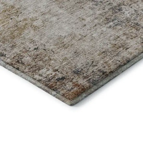 8' Beige Gray And Copper Abstract Washable Round Rug With UV Protection Photo 6