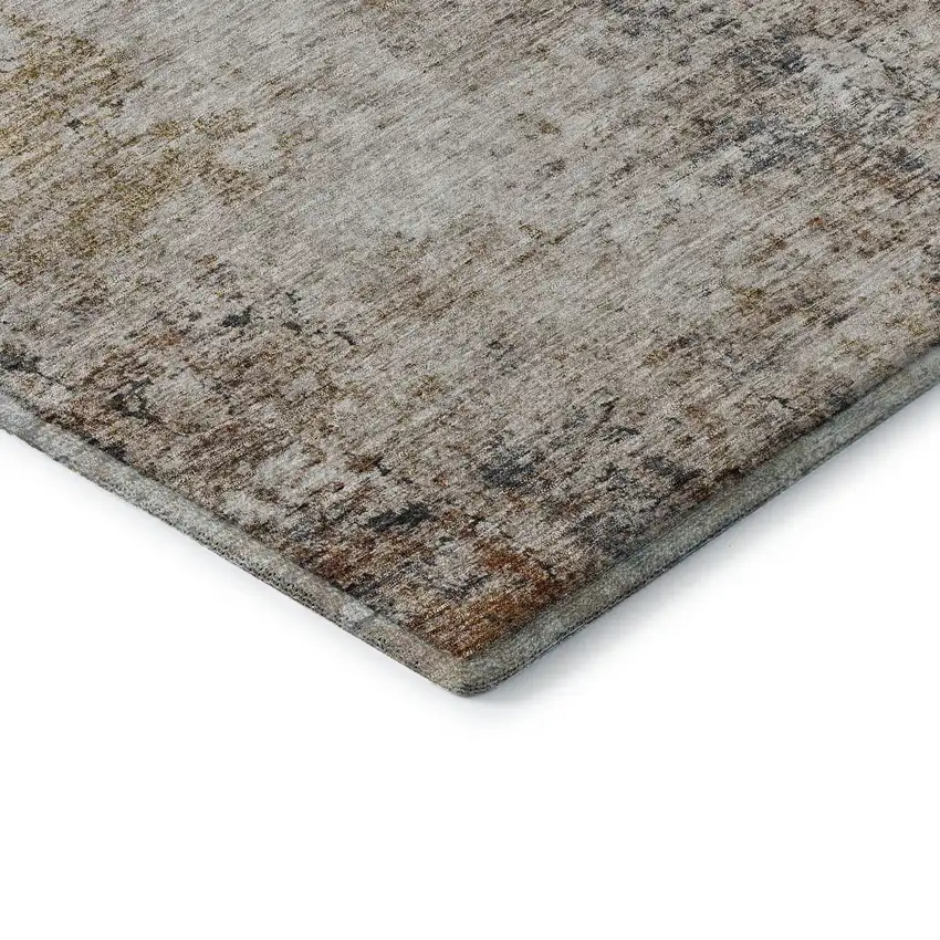 8' Beige Gray And Copper Abstract Washable Round Rug With UV Protection Photo 6