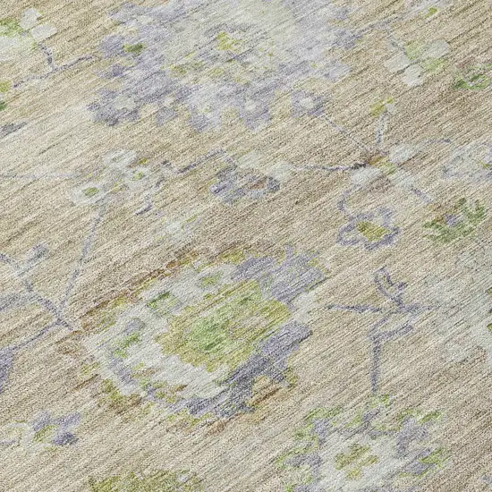 8' Beige Gray And Green Round Floral Washable Indoor Outdoor Area Rug Photo 5