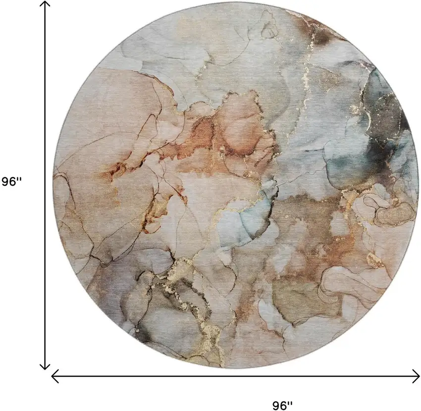 8' Beige Gray And Ivory Abstract Washable Round Rug With UV Protection Photo 3