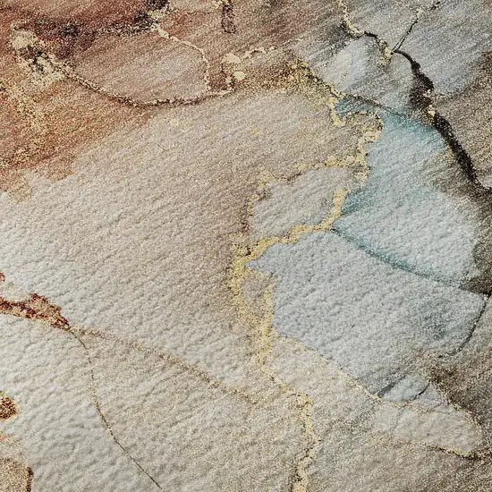 8' Beige Gray And Ivory Abstract Washable Round Rug With UV Protection Photo 9