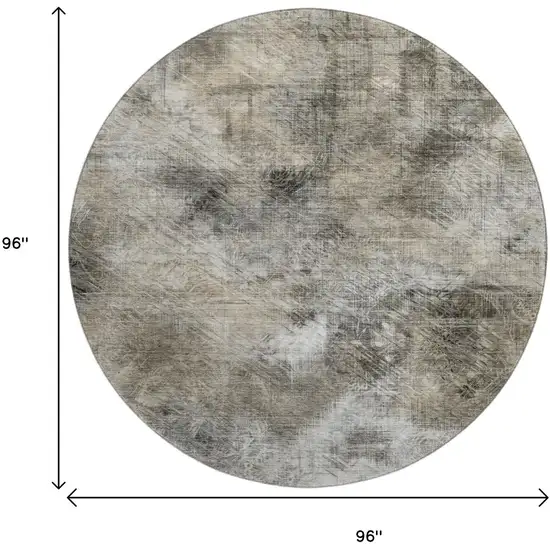 8' Beige Gray And Ivory Abstract Washable Round Rug With UV Protection Photo 9