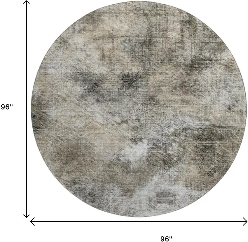 8' Beige Gray And Ivory Abstract Washable Round Rug With UV Protection Photo 9