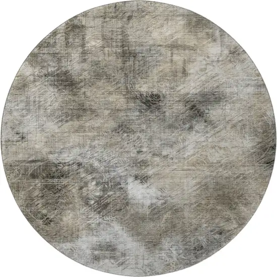 8' Beige Gray And Ivory Abstract Washable Round Rug With UV Protection Photo 3