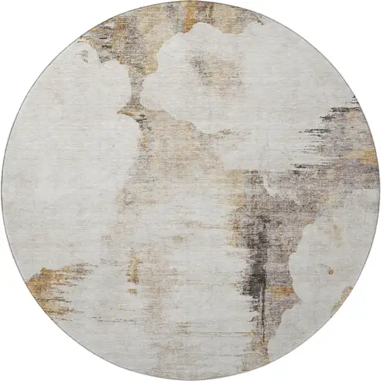 8' Beige Gray And Ivory Abstract Washable Round Rug With UV Protection Photo 4
