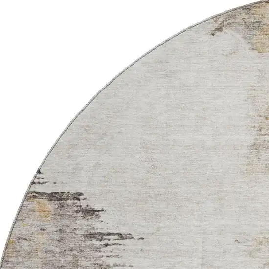 8' Beige Gray And Ivory Abstract Washable Round Rug With UV Protection Photo 3