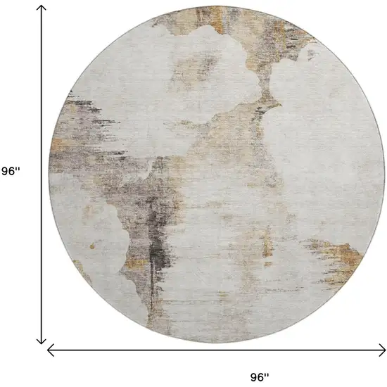 8' Beige Gray And Ivory Abstract Washable Round Rug With UV Protection Photo 6