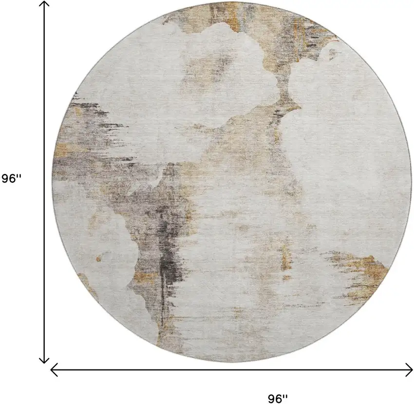 8' Beige Gray And Ivory Abstract Washable Round Rug With UV Protection Photo 6