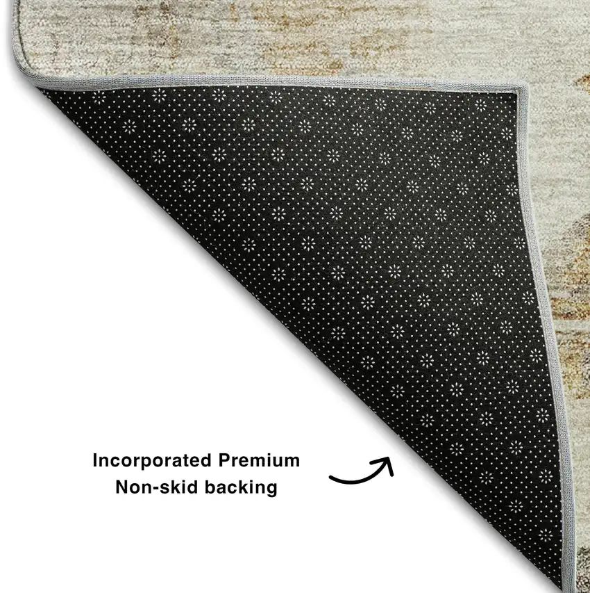 8' Beige Gray And Ivory Abstract Washable Round Rug With UV Protection Photo 7