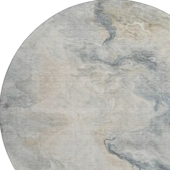 8' Beige Gray And Ivory Abstract Washable Round Rug With UV Protection Photo 2