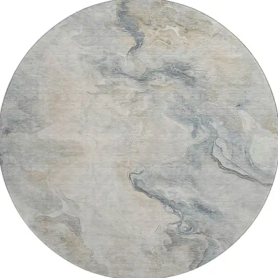 8' Beige Gray And Ivory Abstract Washable Round Rug With UV Protection Photo 3